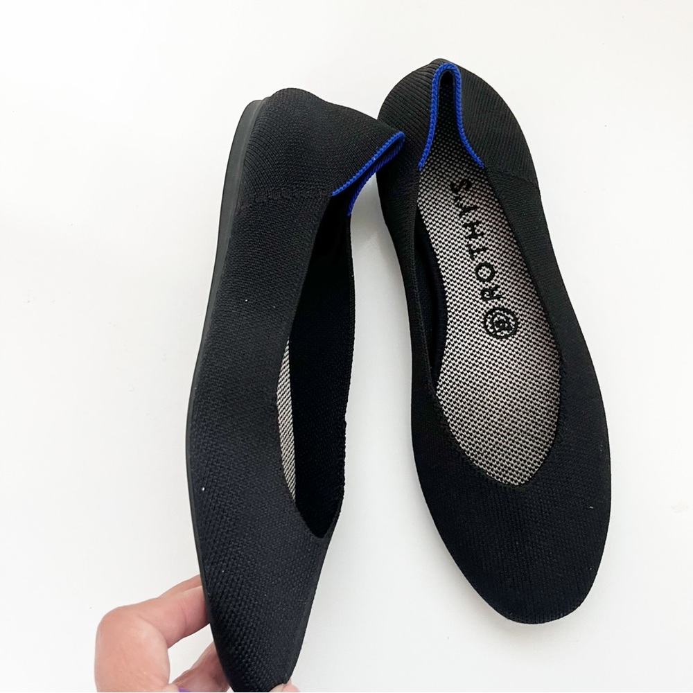 Rothy's The Flat Black Halo Round Toe Shoes  7.5 EU 38 Ballet Flat Slip On